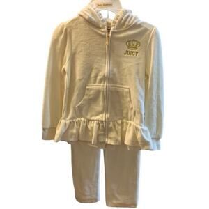 Juicy Couture Girls Cream Ruffle Hoodie & Pants Set Size 5 NWT